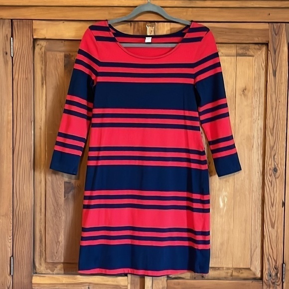 Old Navy BodyCon Red & Navy Striped Cotton Long Sleeve Mini Dress Sz. MD - Picture 1 of 9